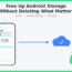 Illustration showing an Android phone storage bar and cloud backup icon representing freeing up phone storage