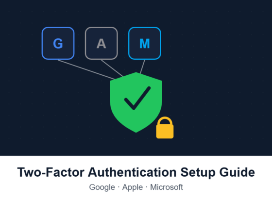 Illustration of a shield with a checkmark connected to Google, Apple, and Microsoft account icons, representing two-factor authentication setup