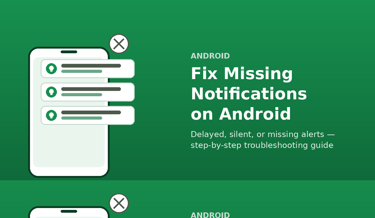 Illustration of an Android phone with missing and delayed notification alerts, representing how to fix notification problems on Android