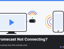 Illustration showing a smart TV, Chromecast dongle, Wi-Fi signal icons, and a phone casting, representing Chromecast Wi-Fi connection troubleshooting
