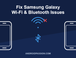 Illustration of a Samsung Galaxy phone showing broken Wi-Fi and Bluetooth connection icons