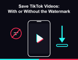 Illustration of a smartphone with a play button, download arrow, and no-watermark icon representing how to save TikTok videos with or without the watermark