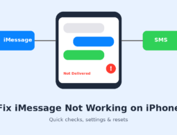 Illustration of an iPhone showing a failed iMessage and an SMS fallback