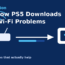 Illustration of a router connected to a PS5 console with a progress bar, representing fixing slow downloads