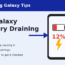 Illustration of a Samsung Galaxy phone with a low battery and the title Fix Galaxy Battery Draining Fast