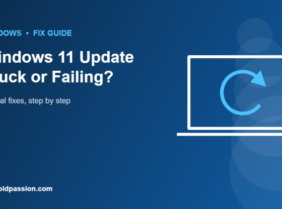 Illustration of a laptop with a refresh arrow for a guide to fixing Windows 11 update stuck or failing